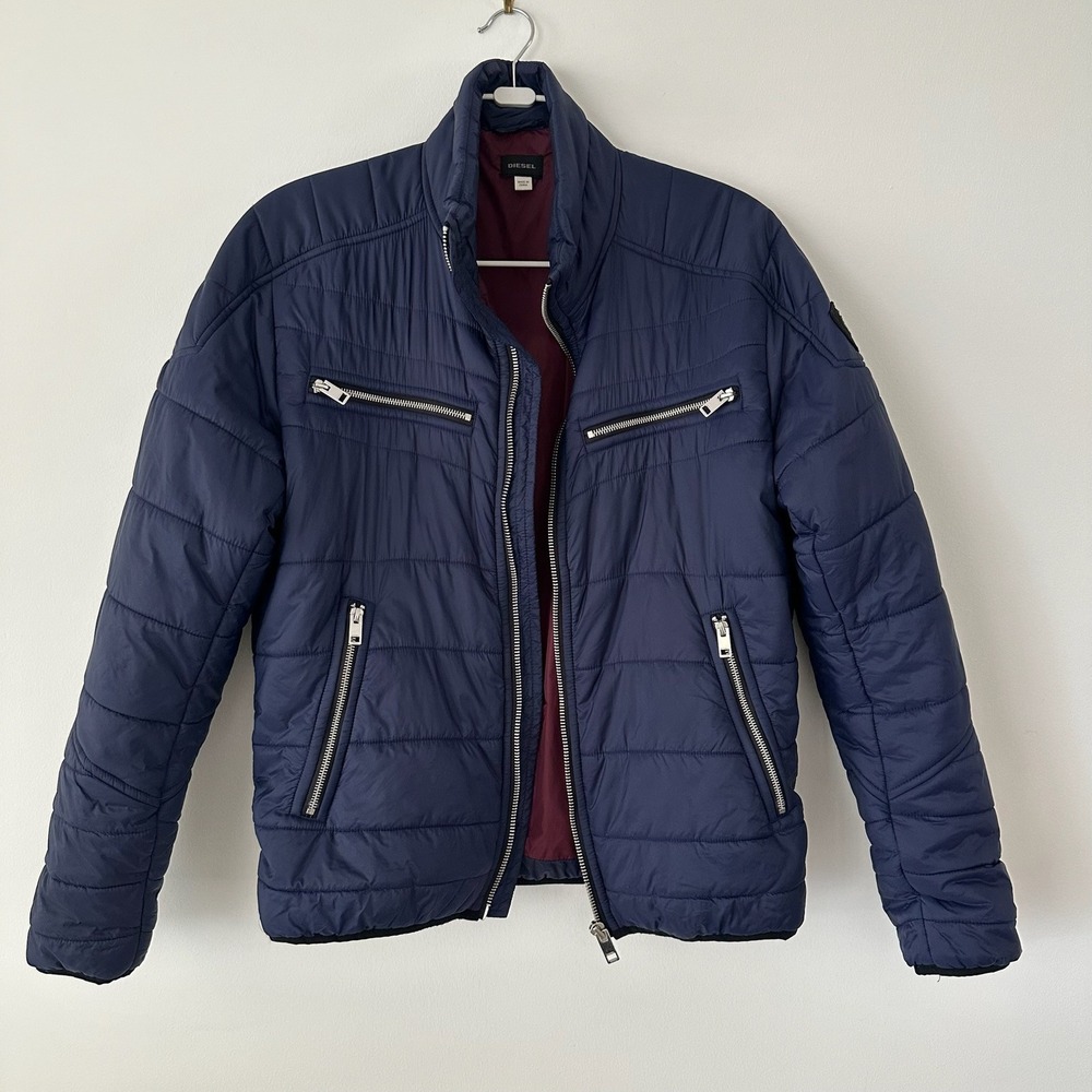 Diesel Men's Navy Blue Quilted Puffer Jacket Moto Biker XXL 2XL Y2K W-Izumo